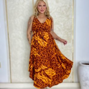 vestido ajustável cintura estampa animal print