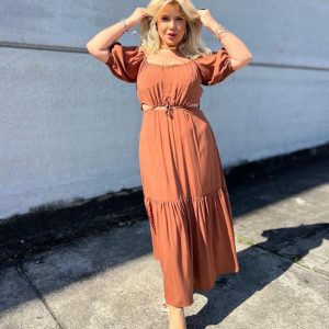 vestido caramelo amarrar dos lados